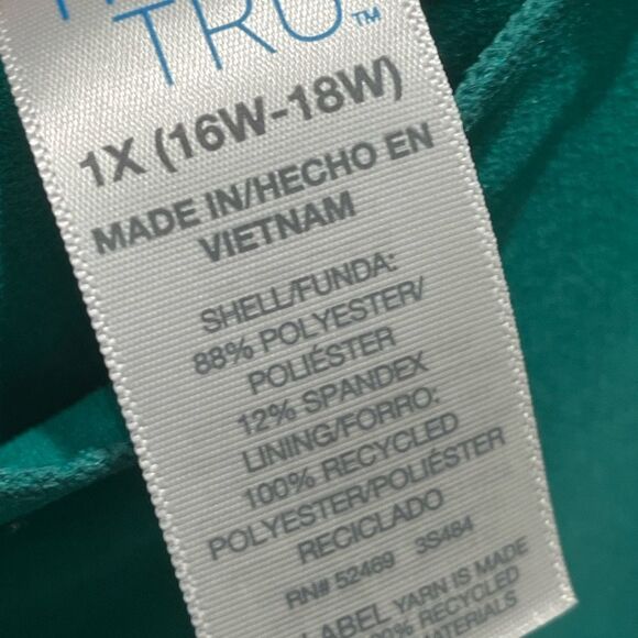 Time And Tru Green Strapless One-Piece Cut Out Ribbed Swimsuit, Size 1X 16W-18W - Picture 7 of 8